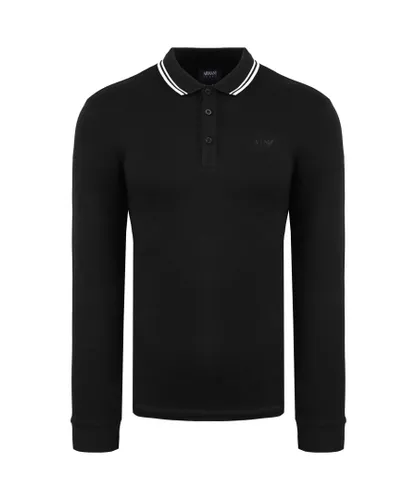Armani Jeans Mens Black Polo Shirt - Black/White Cotton