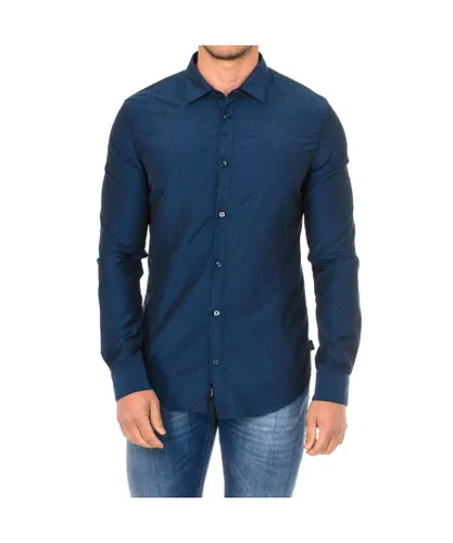 Armani Jeans Mens long-sleeved shirt with lapel collar 3Y6C54-6N2WZ - Blue Cotton