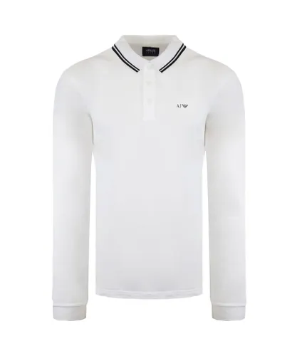 Armani Jeans Mens White Polo Shirt - Black/White Cotton