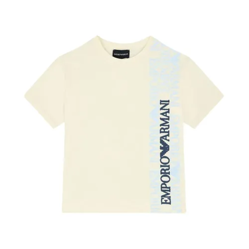 Armani , Kids Logo Print Cotton T-shirt ,Beige male, Sizes: