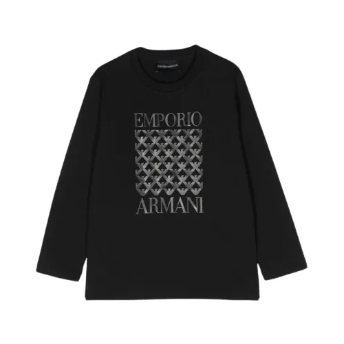 Armani , Long Sleeve Cotton T-shirt with Logo Decoration ,Black male, Sizes: