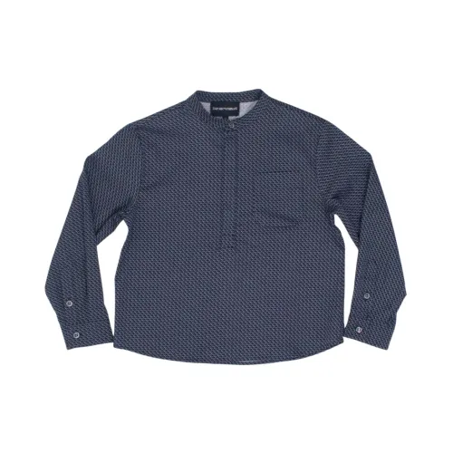 Armani , Long sleeve shirt with mandarin collar ,Blue male, Sizes: