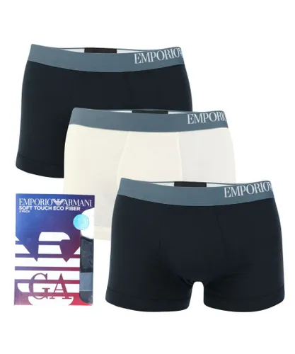 Armani Mens 3-Pack Boxer Briefs in Navy-White Cotton