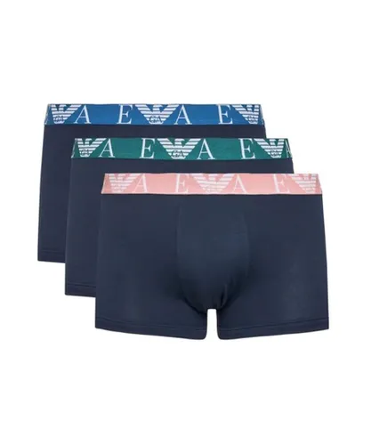 Armani Mens 3-Pack Trunks in Navy Cotton