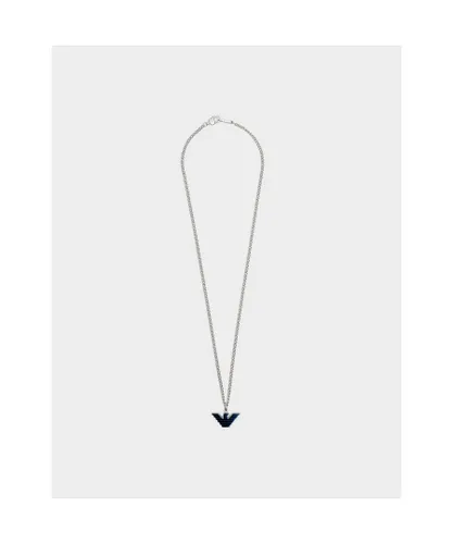 Armani Mens Accessories Eagle Logo Necklace in Blue Stainless Steel - One Size