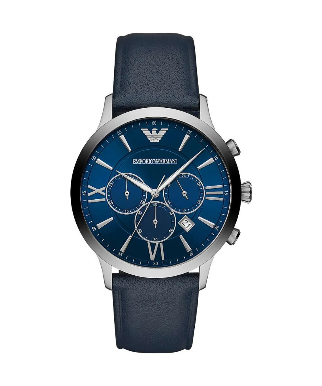 Armani Mens Emporio Giovanni Leather Watch Blue Grey Metal - One Size