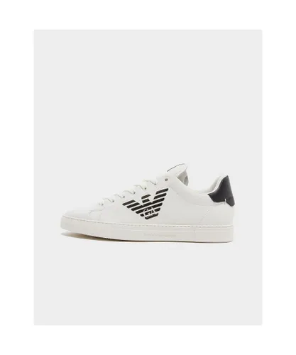 Armani Mens Low Top Shiny Logo Trainers in White Leather