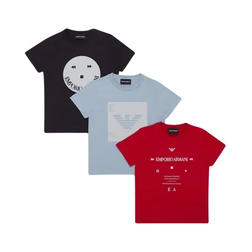 Armani , Pack of 3 Cotton T-shirts with Logo Print ,Multicolor unisex, Sizes: