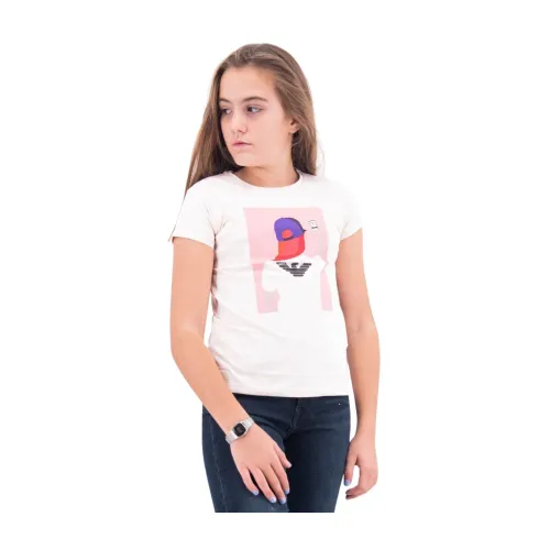 Armani , Short Sleeve T-shirt with Logo Selfie Print ,Multicolor female, Sizes: