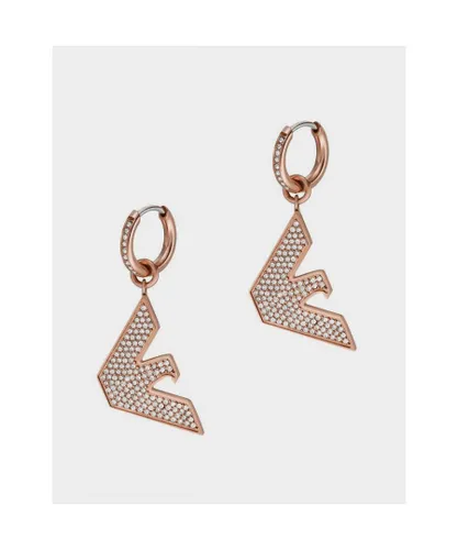 Armani Womens Accessories Hooped Logo Earrings in Rose Gold - Pink Metal (archived) - One Size