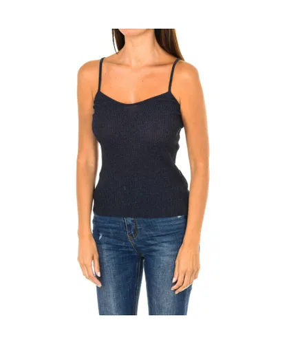 Armani Womens Thin strap top with ribbed fabric 3Y5H2A-5M1WZ women - Blue Viscose