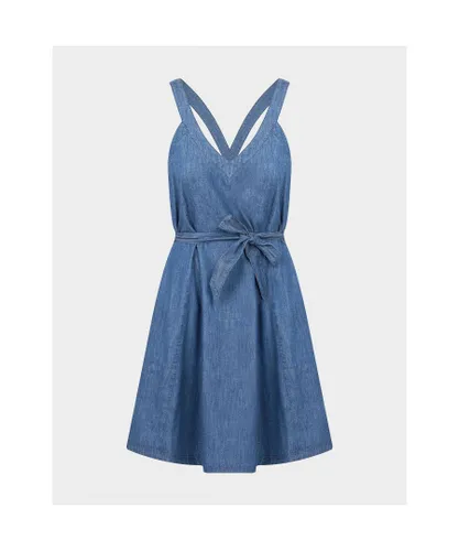 Armani Womenss Belt Flare Denim Dress in - Blue Cotton