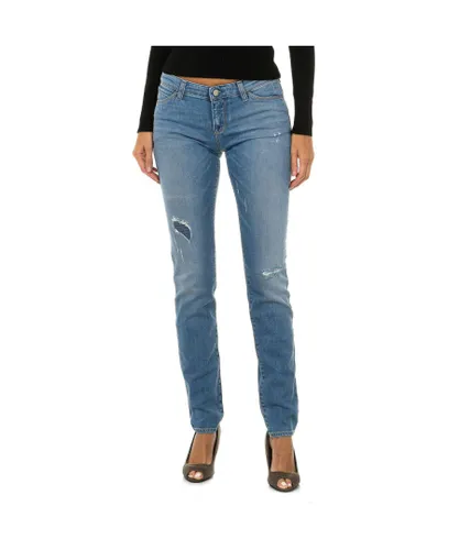 Armani Womenss long worn and torn effect denim pants 3Y5J06-5D0UZ - Blue Cotton