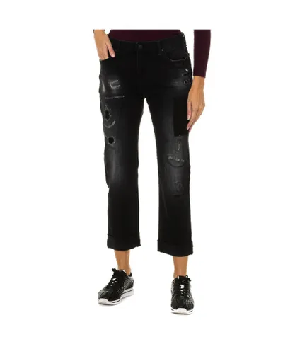 Armani Womenss long worn and torn effect denim pants 6Y5J10-5D2SZ - Black Cotton