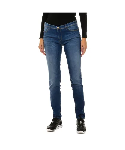 Armani Womenss long worn-effect denim pants made of stretch fabric 3Y5J28-5D0ZZ - Blue Viscose