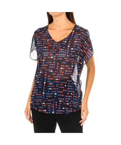 Armani Womenss short sleeve V-neck blouse 3Y5H65-5NTAZ - Blue