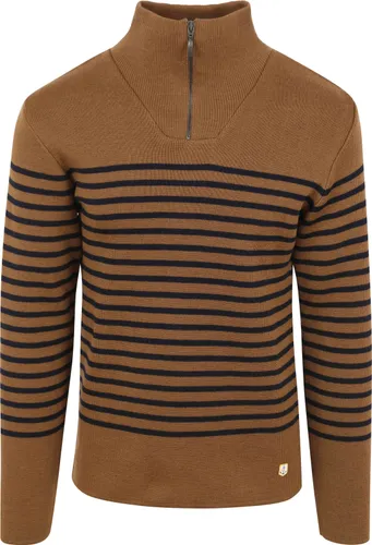 Armor-Lux Camionneur Half Zip Sweater Wool Stripes Brown