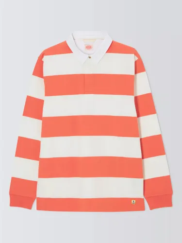 Armor Lux Long Sleeve Striped Polo Shirt - Orange/White - Male