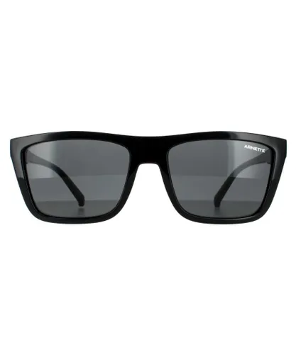 Arnette Square Mens Shiny Black Dark Grey Sunglasses - One