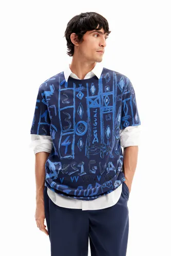 Arty motif T-shirt - BLUE - M