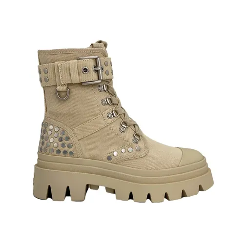 ASH , Beige Lace-Up Boots with Chrome Studs ,Beige female, Sizes: