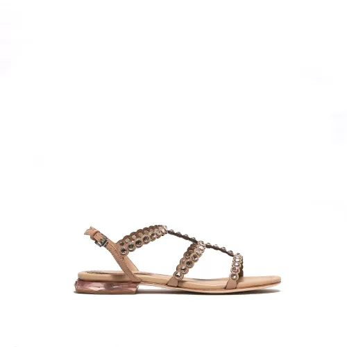 ASH , Beige Leather Gem-Embellished Sandal ,Beige female, Sizes: