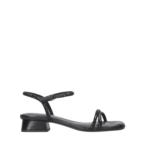 ASH , Black Leather Tubular Sandals with Square Toe ,Black female, Sizes:
