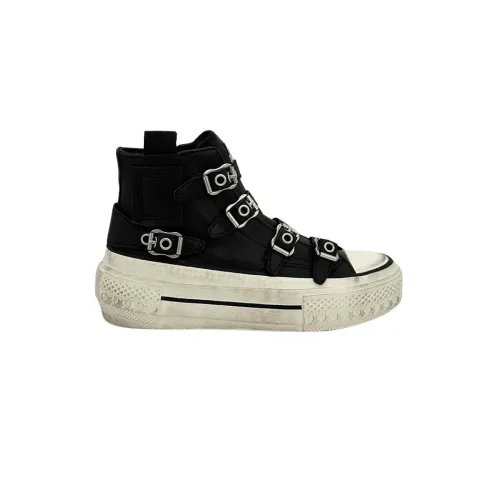 ASH , Black Nappa Sneaker with Buckles ,Black female, Sizes: