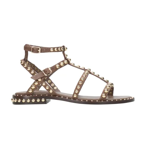 ASH , Brown Stud-Decorated Leather Sandals ,Brown female, Sizes: