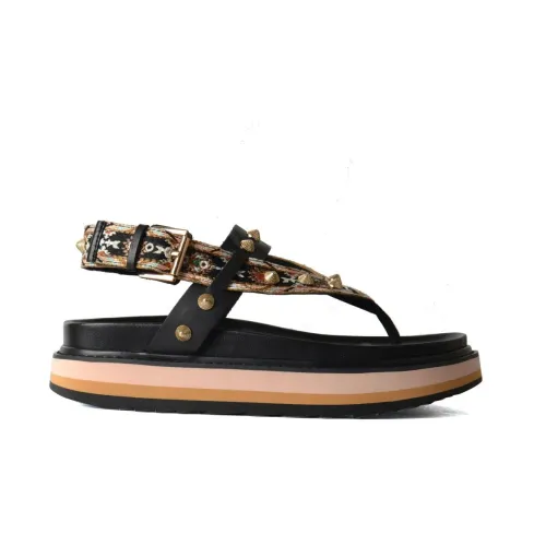 ASH , Embroidered Black Leather Sandals ,Black female, Sizes:
