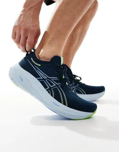 Asics Gel-Nimbus 26 neutral running trainers in french blue and electric lime