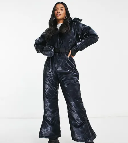 ASOS 4505 Petite ski high shine all in one suit in navy