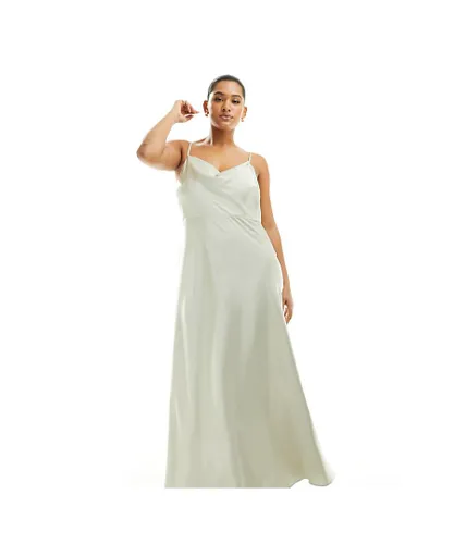 ASOS CURVE Womens DESIGN Bridesmaid satin cowl neck maxi dress with full skirt in sage green