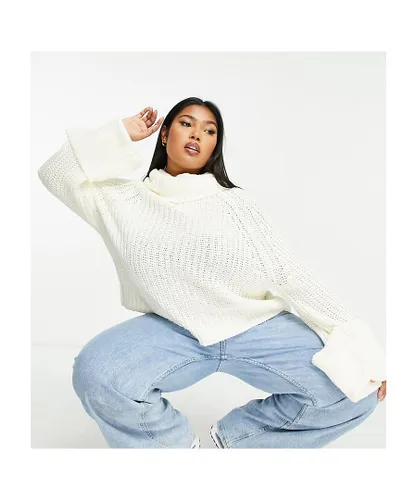 ASOS CURVE Womens DESIGN oversize jumper with cowl neck in rib in cream-White