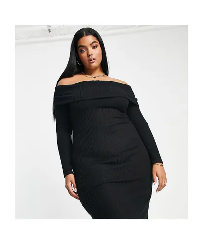 ASOS CURVE Womens DESIGN supersoft bardot midi jumper dress in black