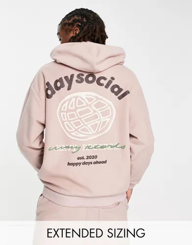ASOS Daysocial co-ord oversized hoodie in polar fleece with large back graphic and logo embroidery in pink-Brown