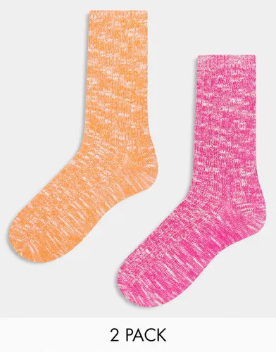 ASOS DESIGN 2 pack neon twist sock in pink and orange-Multi
