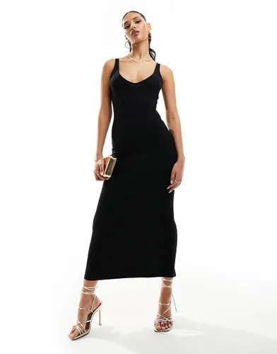 ASOS DESIGN 90s neckline minimal midi dress in black