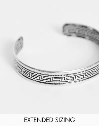 ASOS DESIGN adjustable bangle with column emboss in burnished silver tone