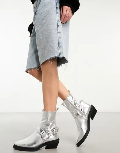 ASOS DESIGN Agent harness western boots in silver