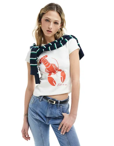 ASOS DESIGN baby tee with lobster graphic in cream-White