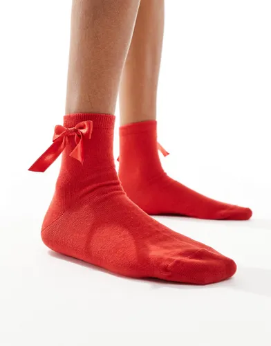 ASOS DESIGN bow ankle socks in red