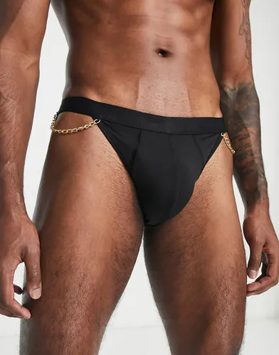 ASOS DESIGN brief in black with chain detail