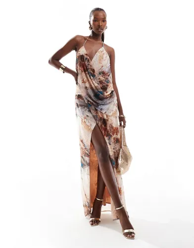 ASOS DESIGN cami plunge wrap dress in marble print-Multi