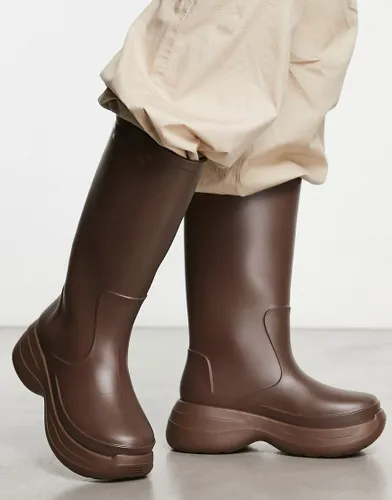 ASOS DESIGN chunky calf length wellington boots in brown