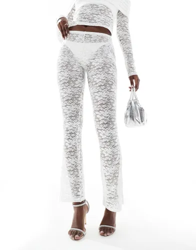 ASOS DESIGN co-ord lace flared trousers in ivory-White