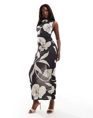 ASOS DESIGN co-ord slinky maxi skirt in oversized mono floral-Multi