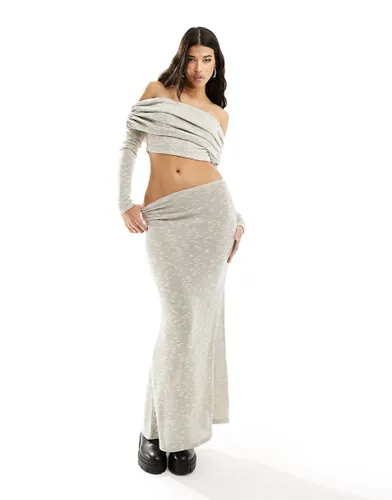 ASOS DESIGN co-ord soft sheer textured fishtail maxi skirt in stone-Neutral