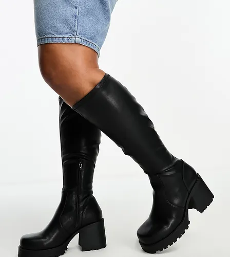 ASOS DESIGN Curve Command heeled knee boots in black