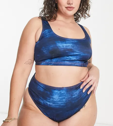 ASOS DESIGN Curve deep square neck crop bikini top in blue tie dye print-Multi
